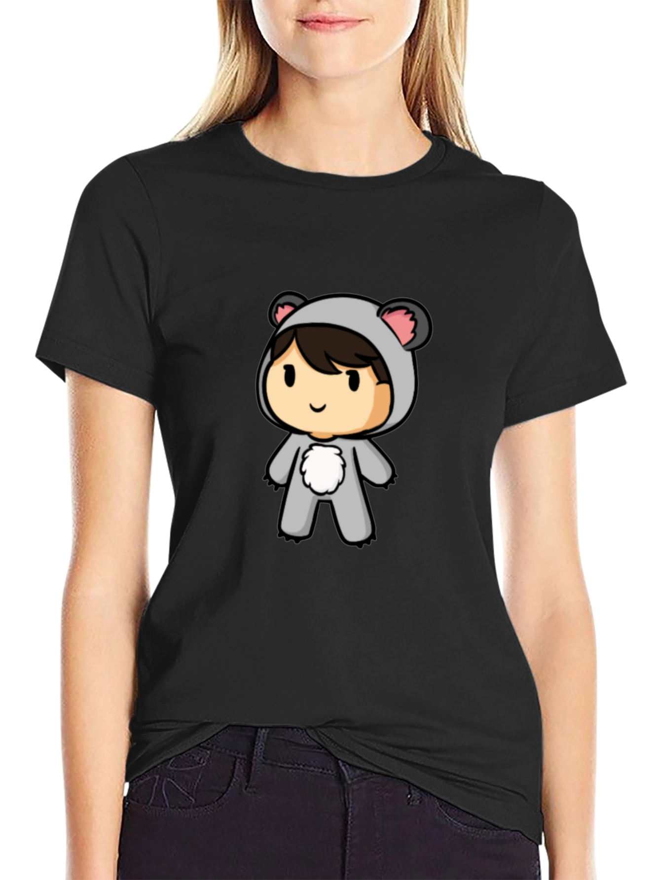 Cute Koala Cartoon Black T-Shirt