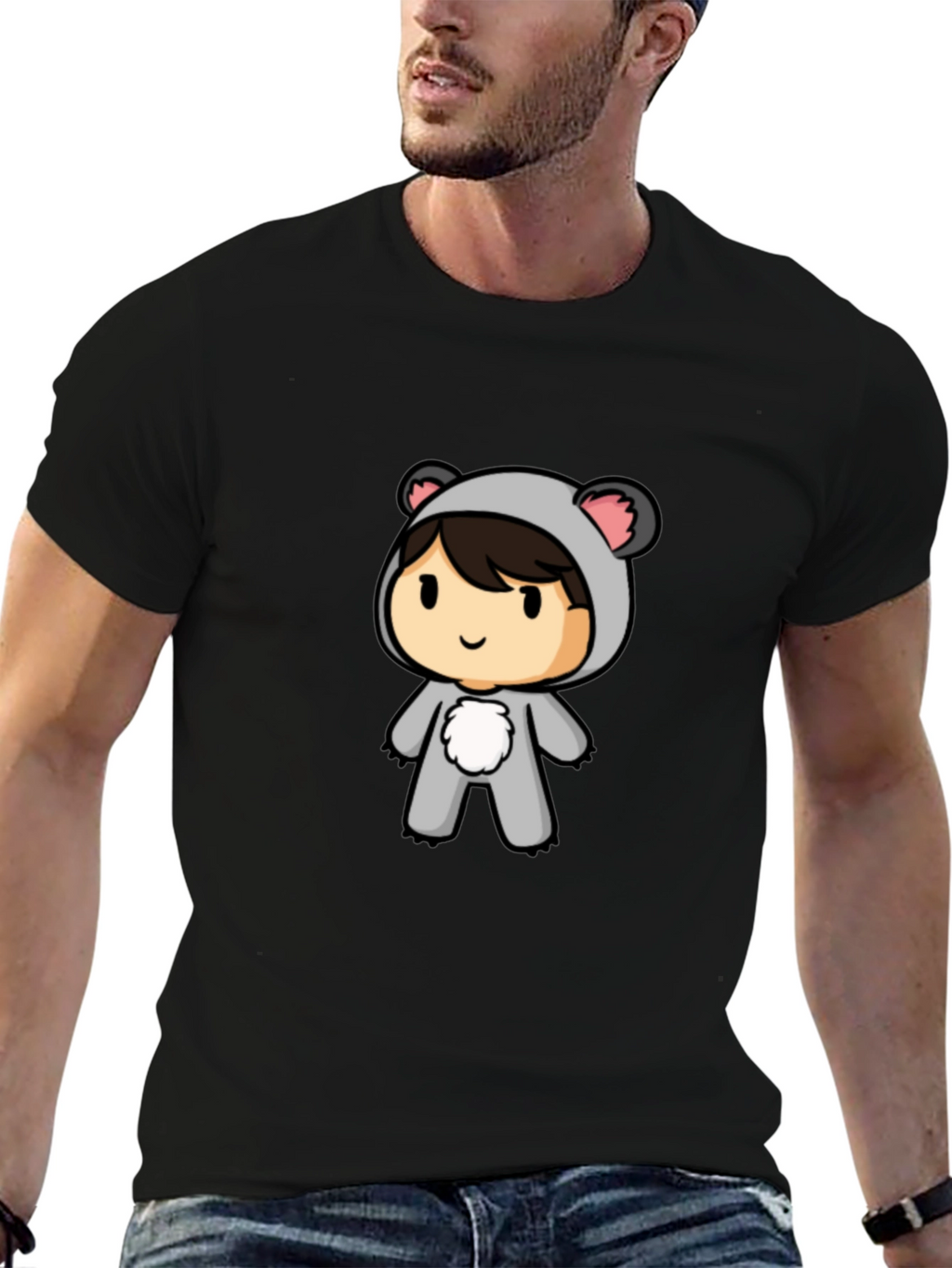 Cute Koala Cartoon Black T-Shirt