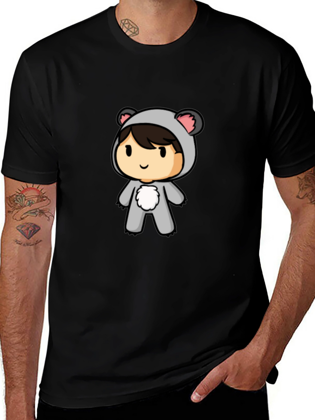 Cute Koala Cartoon Black T-Shirt