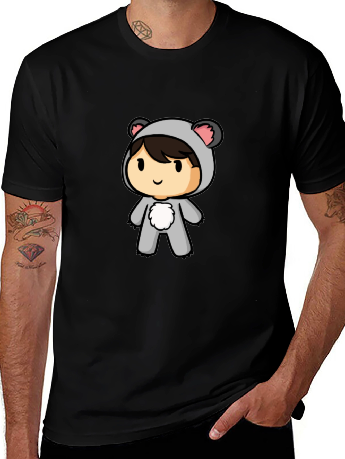 Cute Koala Cartoon Black T-Shirt