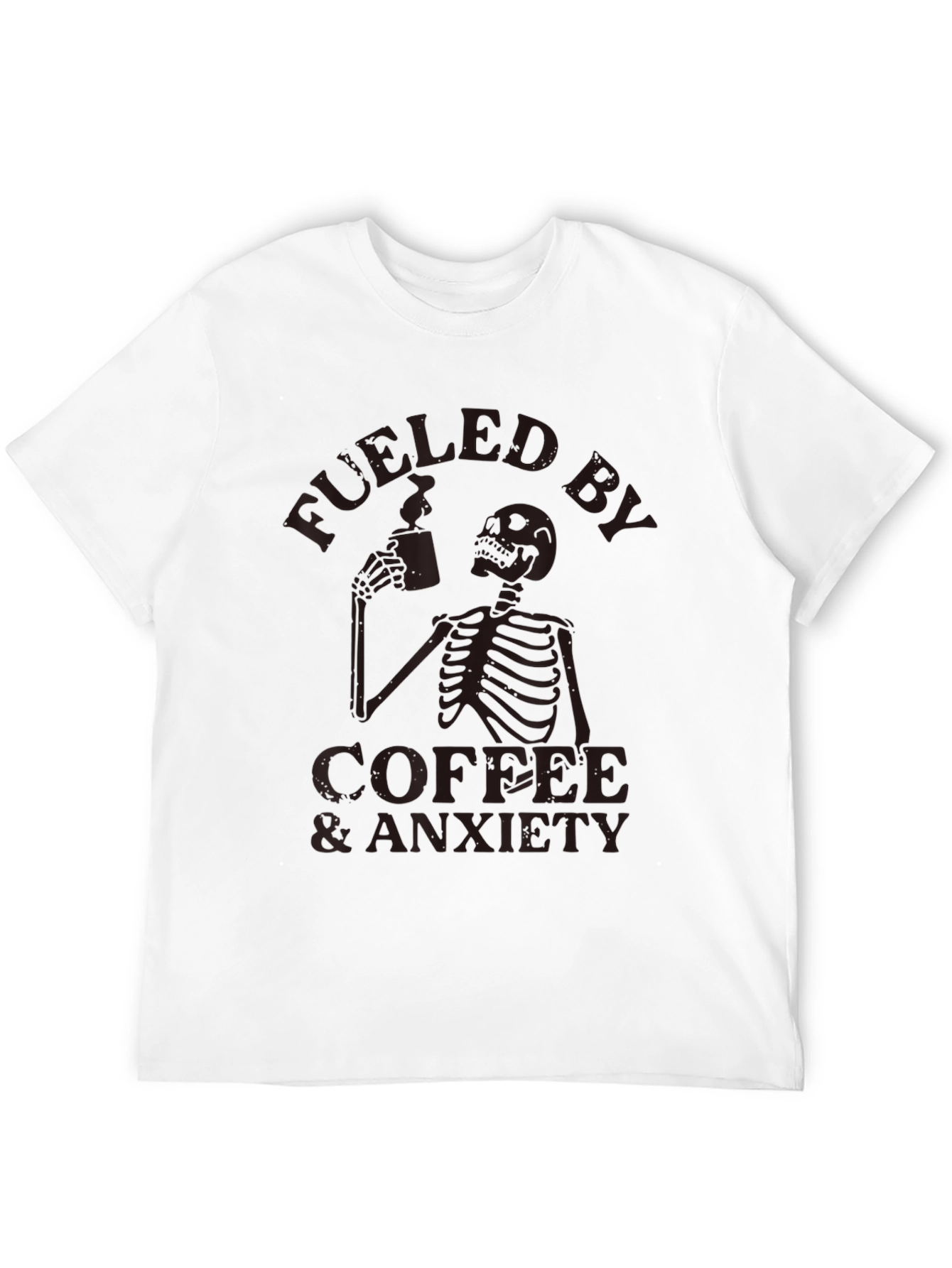 Fueled by Coffee & Anxiety Skeleton Graphic T-Shirt