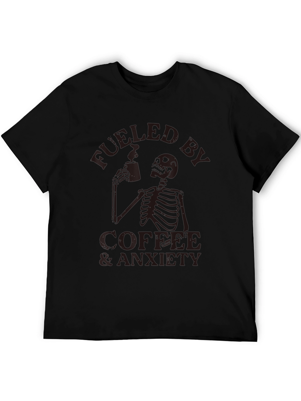 Fueled by Coffee & Anxiety Skeleton Graphic T-Shirt