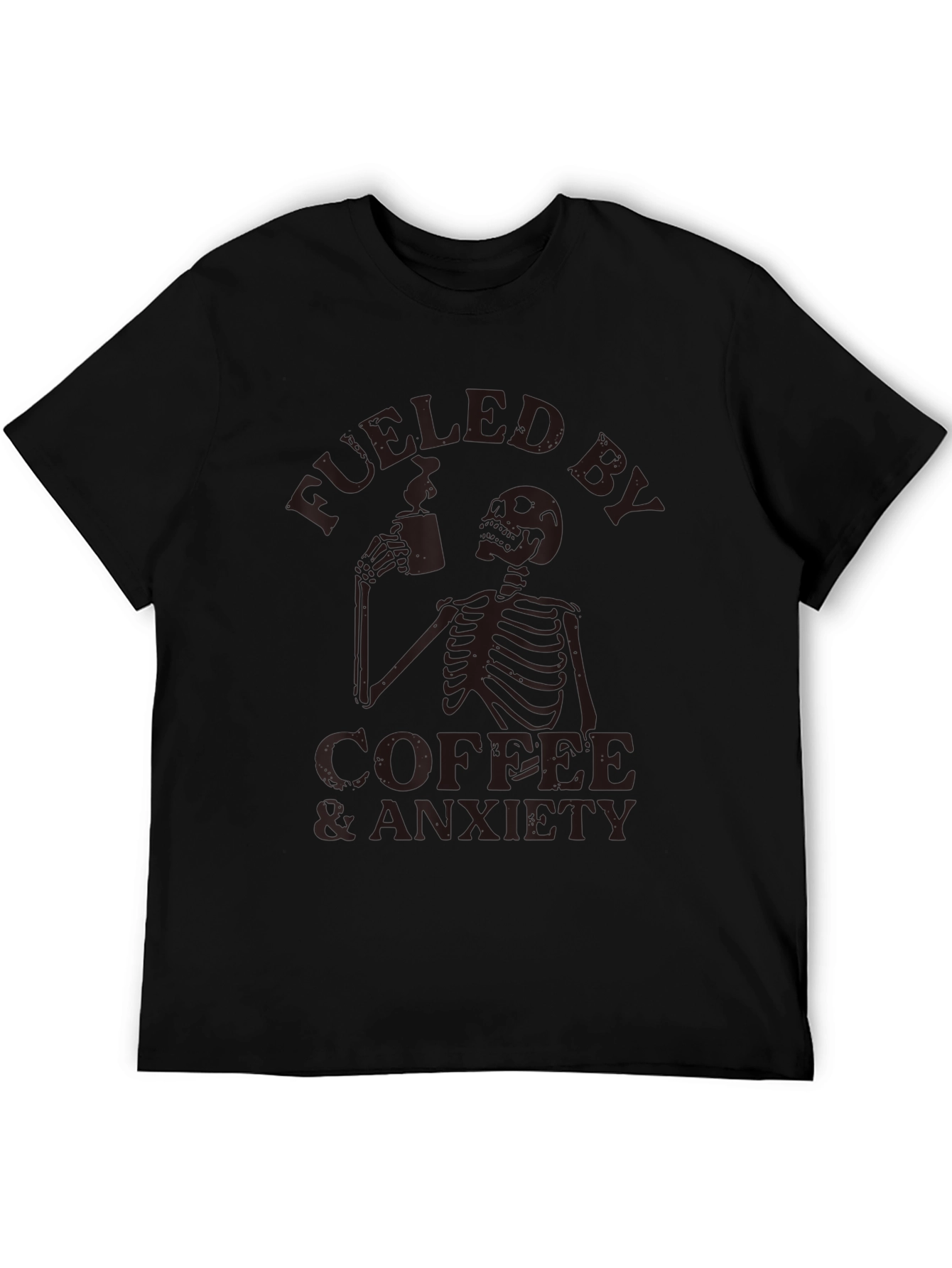 Fueled by Coffee & Anxiety Skeleton Graphic T-Shirt