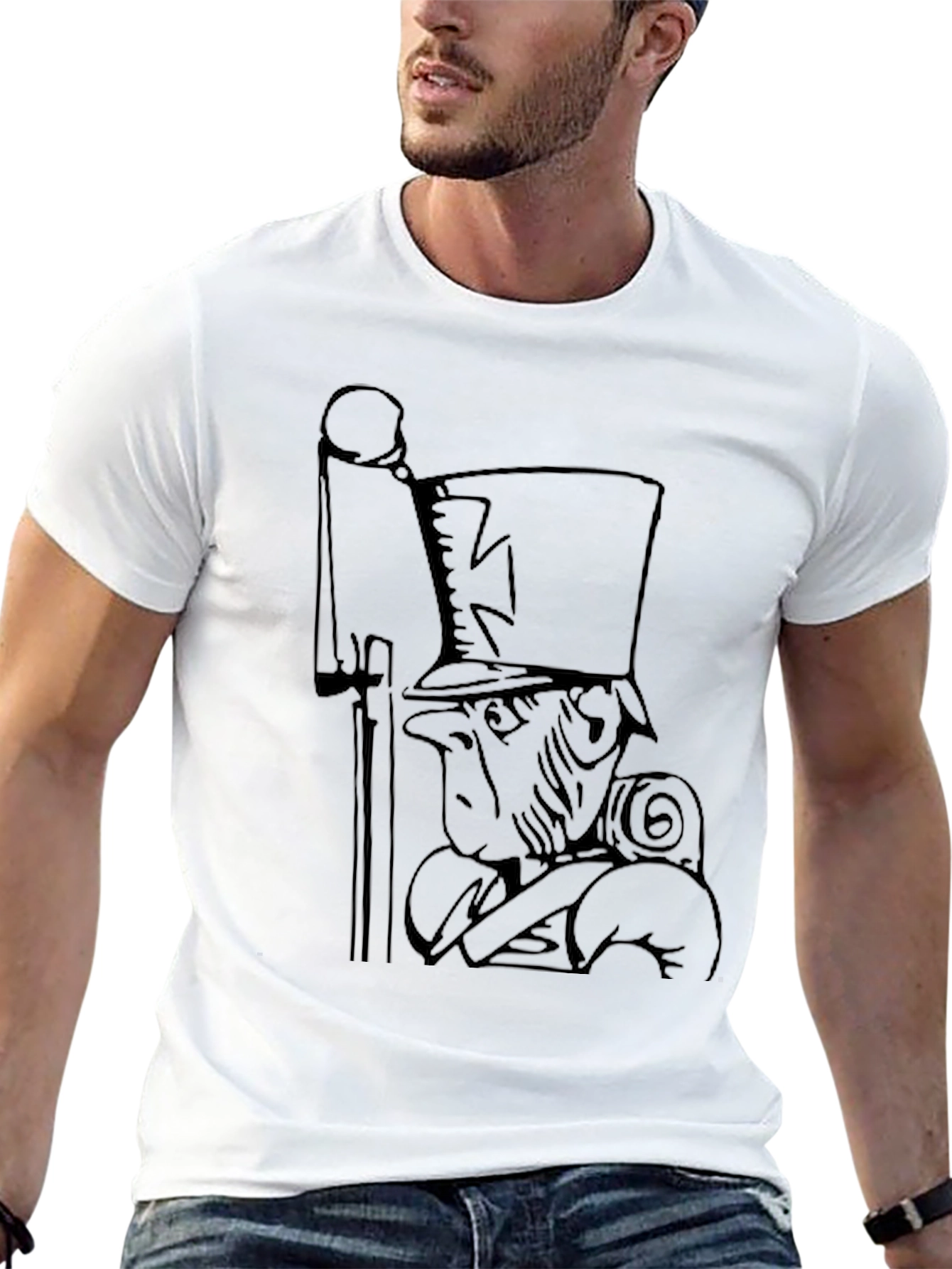 Novelty Cartoon Soldier Black Graphic Tee