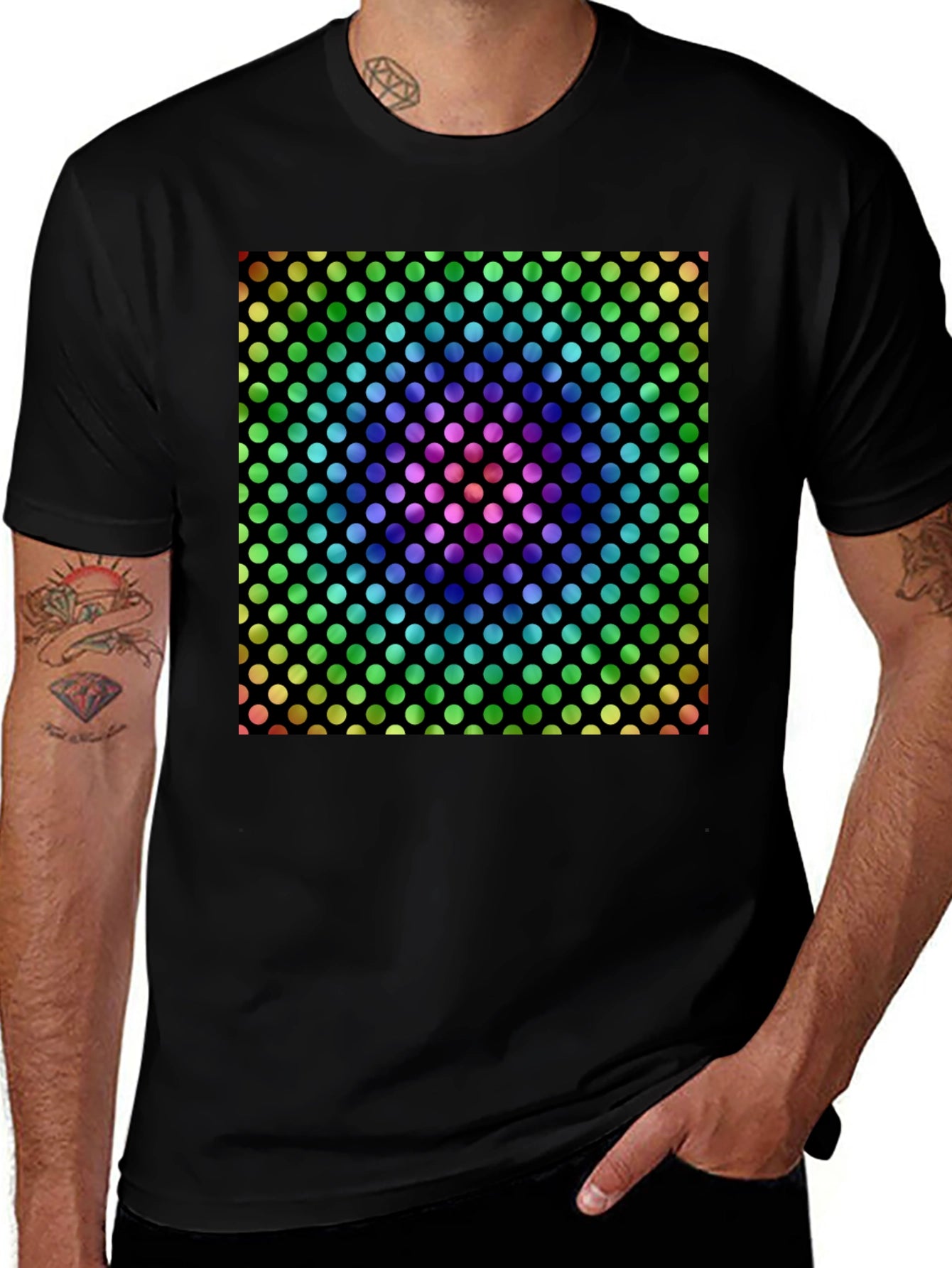 Rainbow Polka Dot Graphic Tee - Mens Black T-Shirt