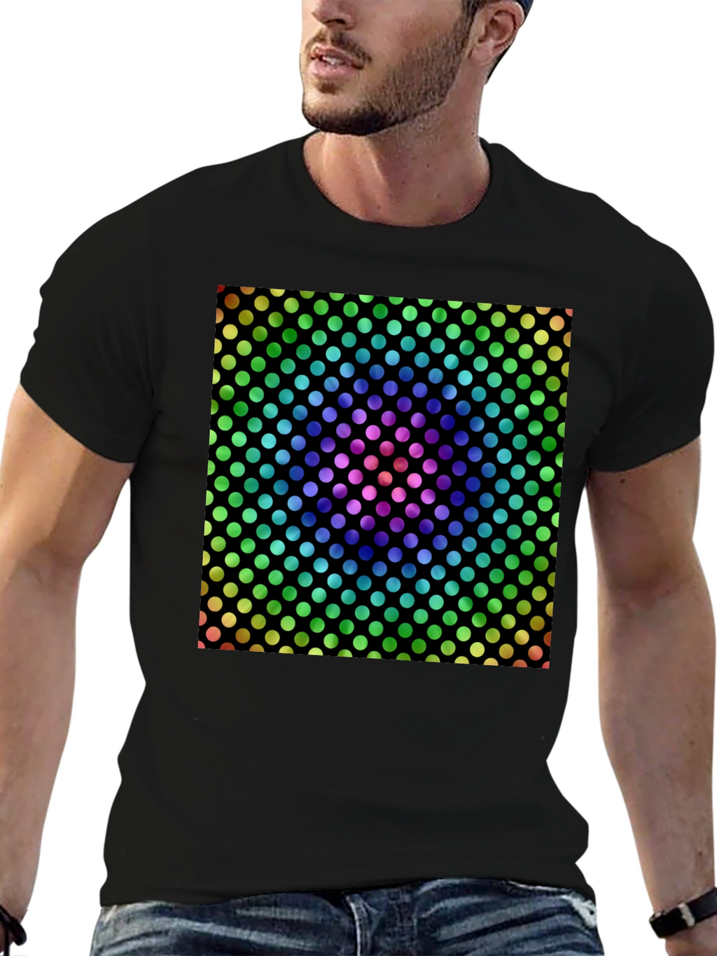 Rainbow Polka Dot Graphic Tee - Mens Black T-Shirt