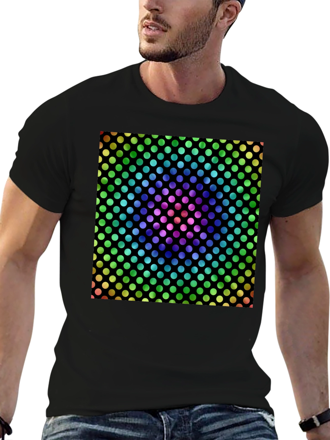 Rainbow Polka Dot Graphic Tee - Mens Black T-Shirt