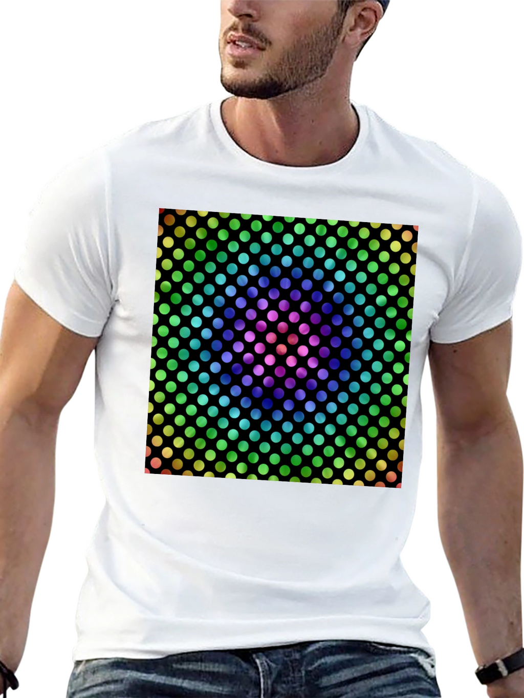 Rainbow Polka Dot Graphic Tee - Mens Black T-Shirt