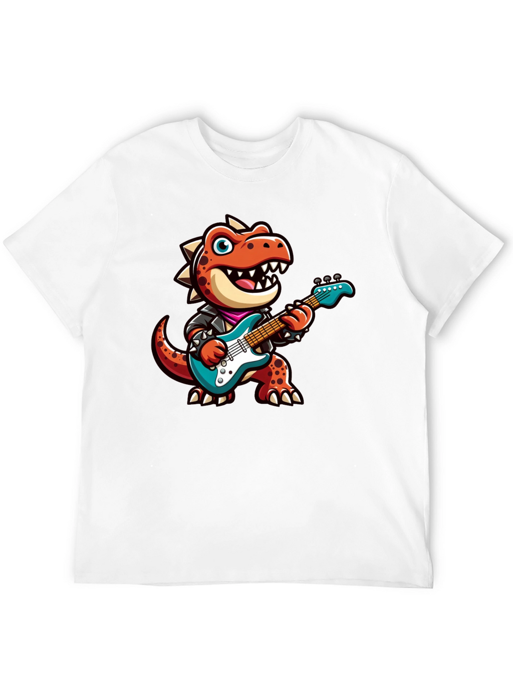 Dino Rocker T-Shirt: Cartoon Dinosaur Guitarist Tee