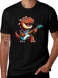 Dino Rocker T-Shirt: Cartoon Dinosaur Guitarist Tee