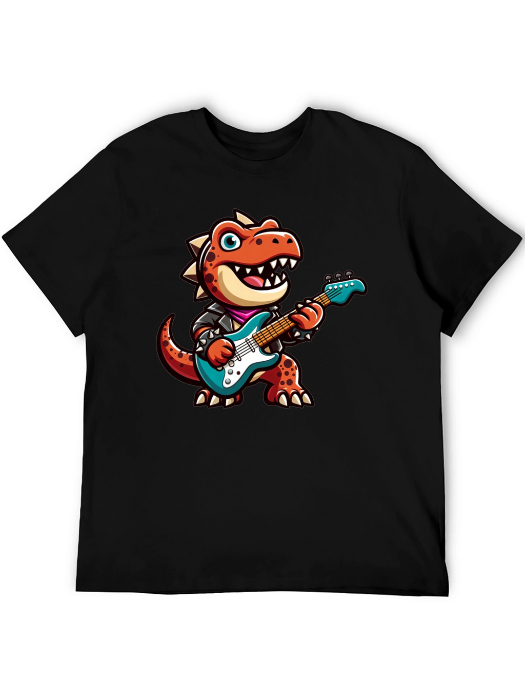 Dino Rocker T-Shirt: Cartoon Dinosaur Guitarist Tee