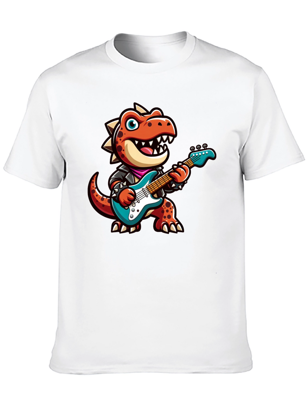 Dino Rocker T-Shirt: Cartoon Dinosaur Guitarist Tee