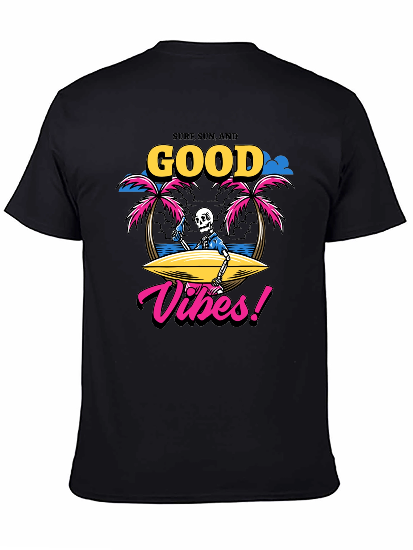 Surf Sun Good Vibes Skeleton Graphic T-Shirt