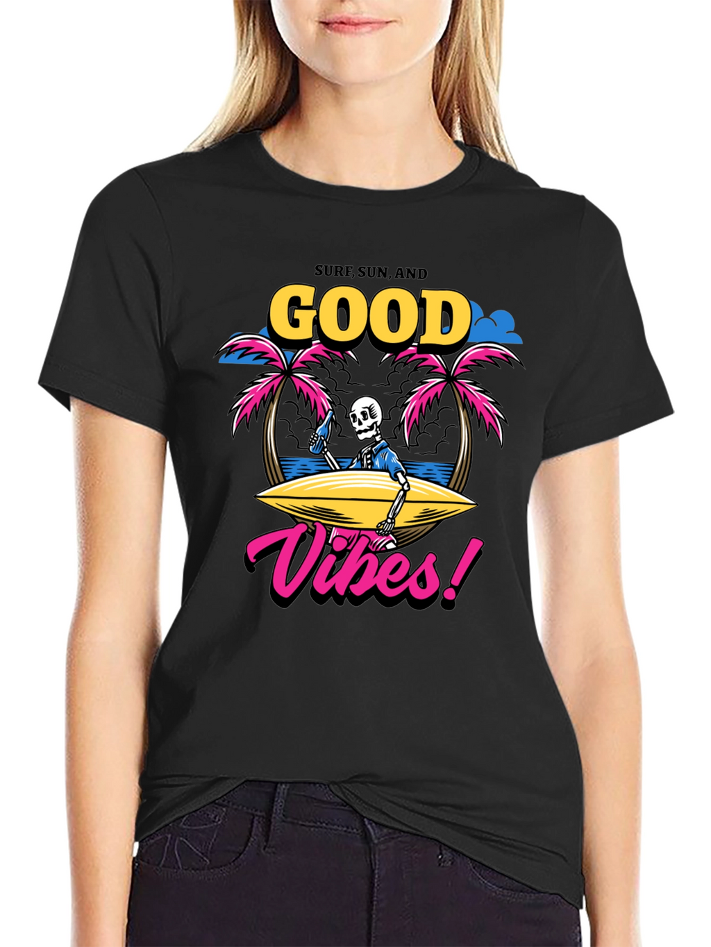 Surf Sun Good Vibes Skeleton Graphic T-Shirt