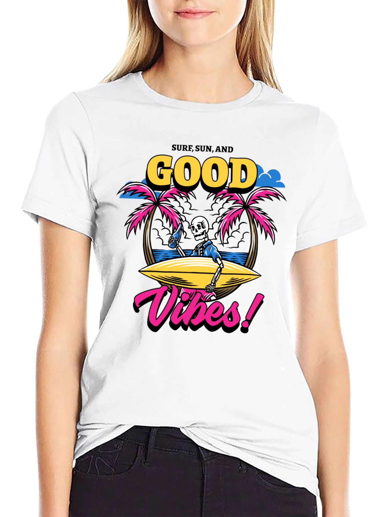 Surf Sun Good Vibes Skeleton Graphic T-Shirt