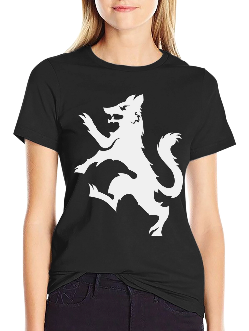Black T-Shirt with White Wolf Design
