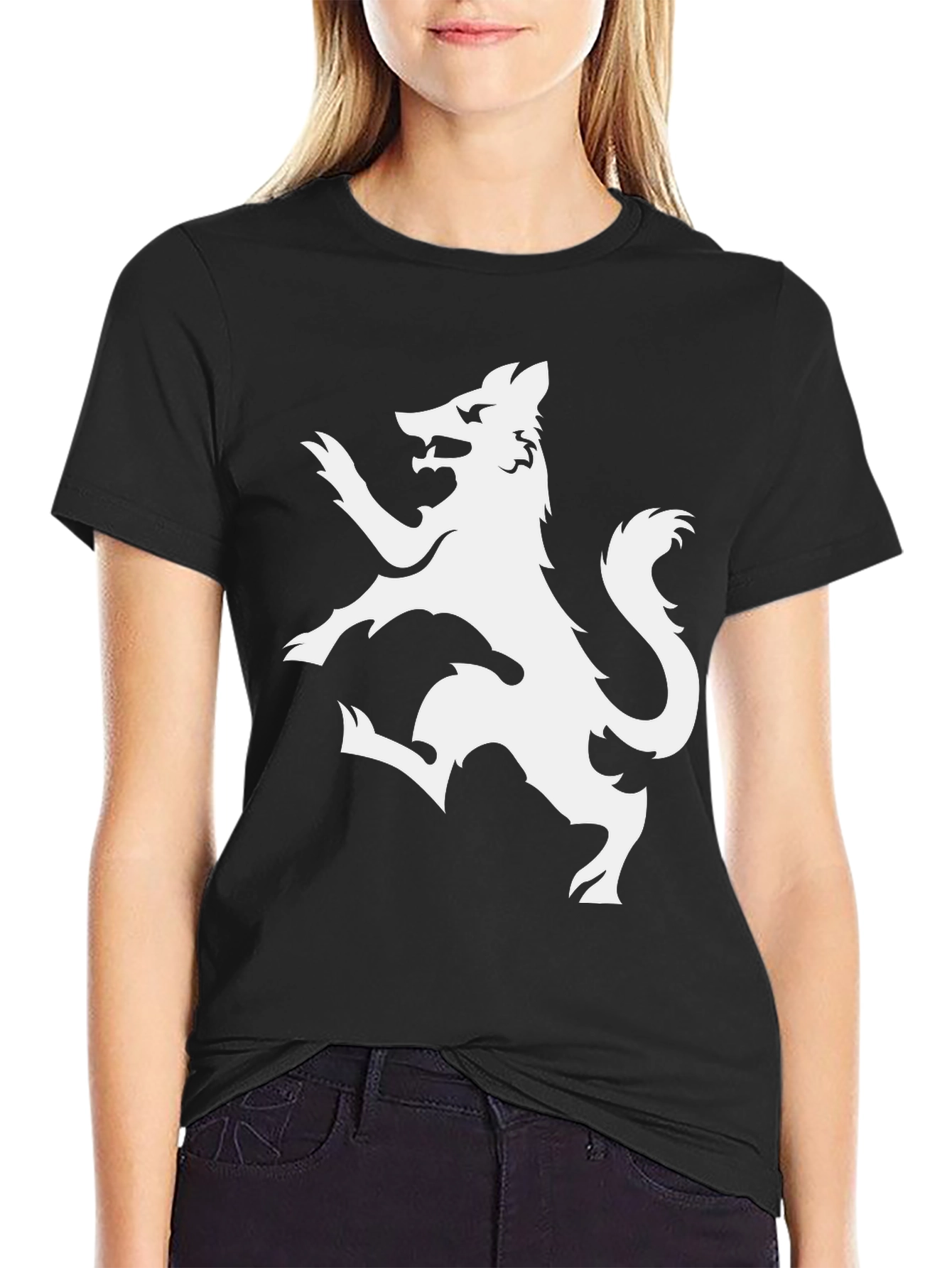 Black T-Shirt with White Wolf Design