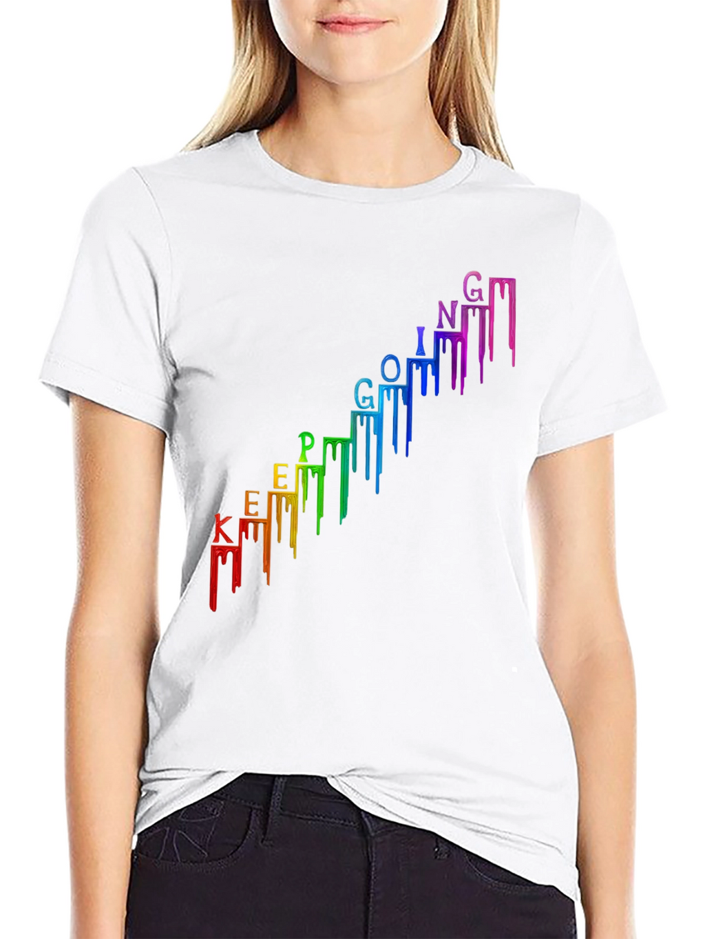 Keep Going Black T-Shirt - Rainbow Drip Design