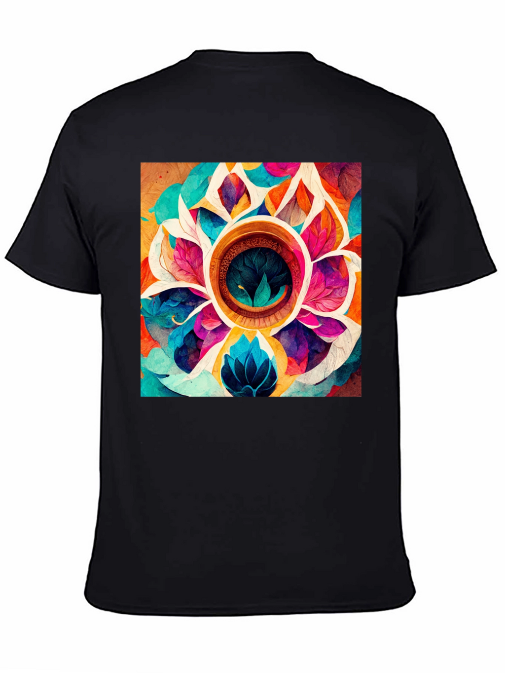 Vibrant Floral Mandala Graphic Black T-Shirt