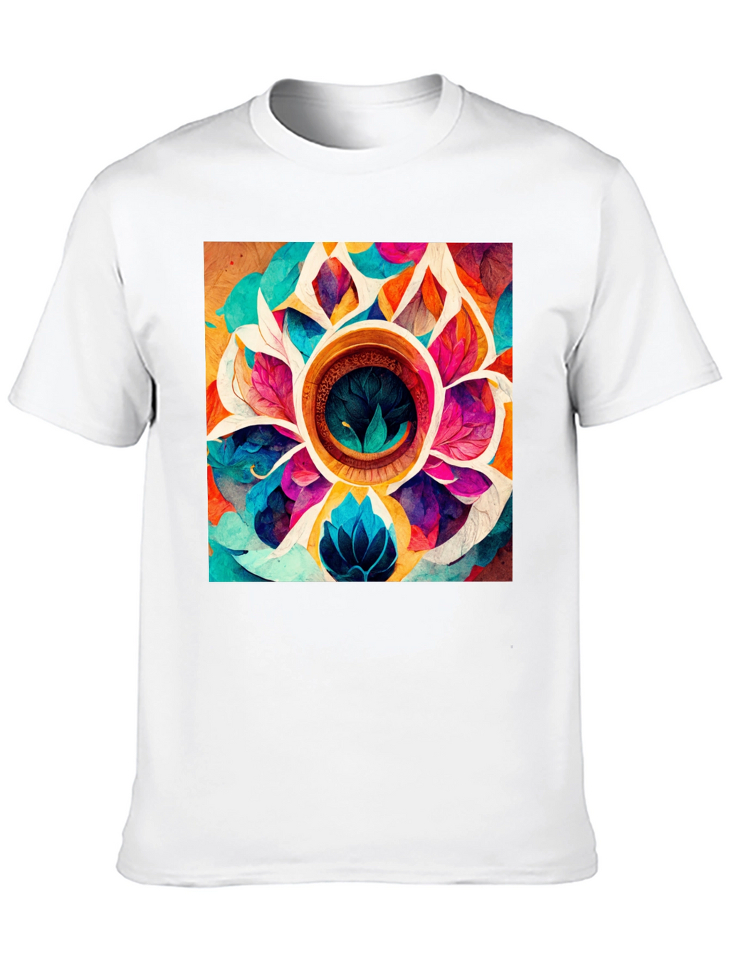 Vibrant Floral Mandala Graphic Black T-Shirt