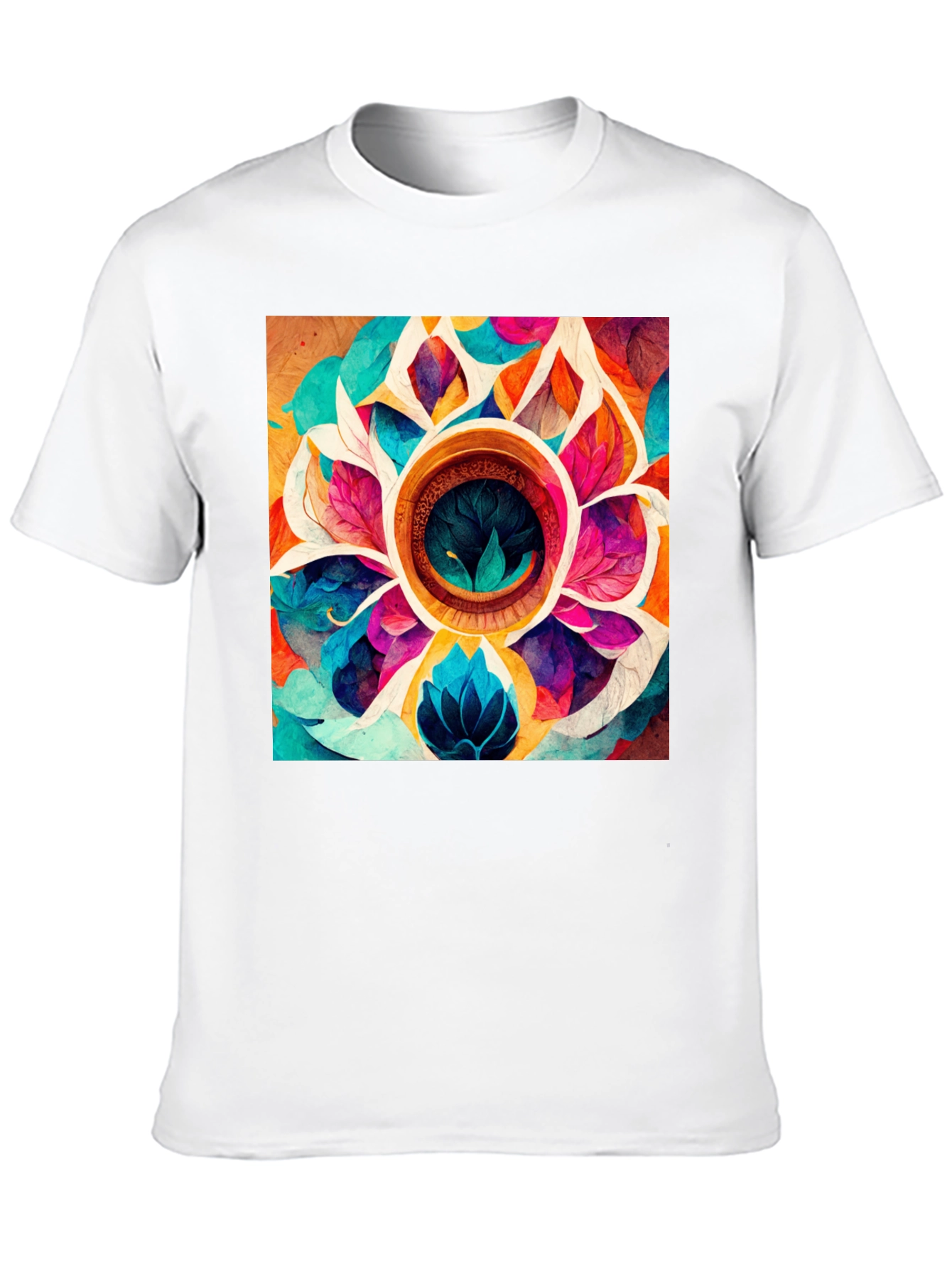 Vibrant Floral Mandala Graphic Black T-Shirt
