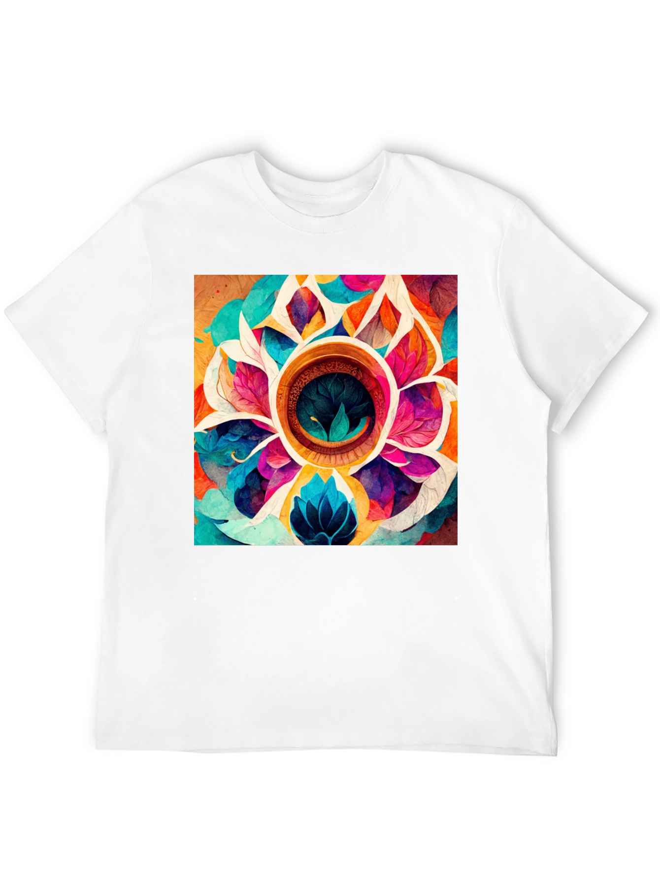Vibrant Floral Mandala Graphic Black T-Shirt