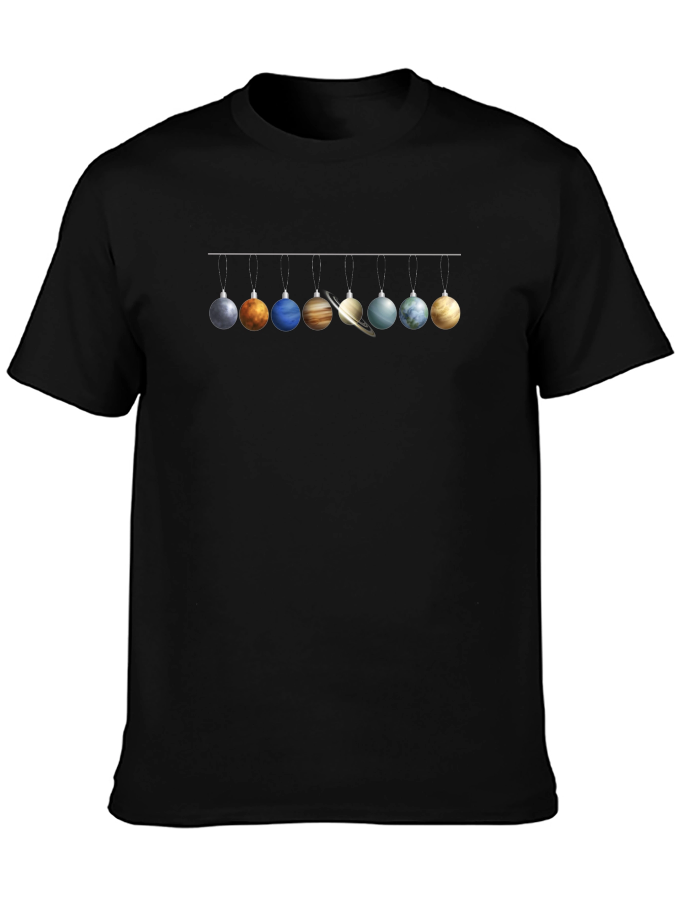 Planets Christmas Ornaments Black T-Shirt