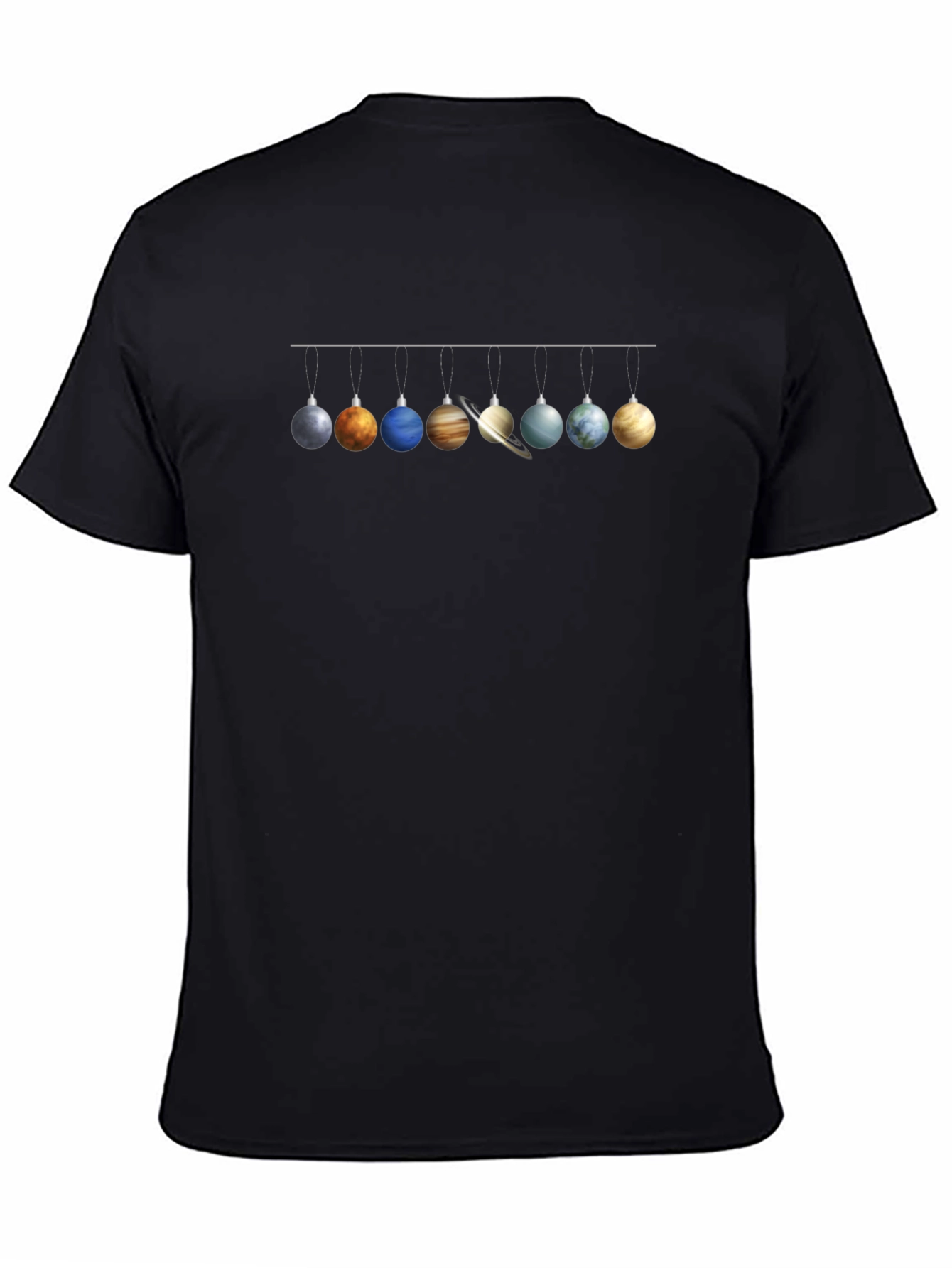 Planets Christmas Ornaments Black T-Shirt