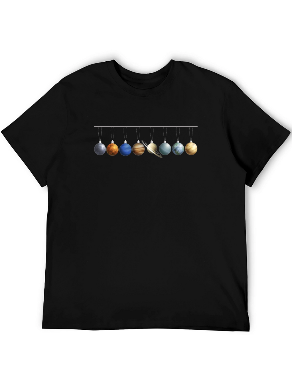 Planets Christmas Ornaments Black T-Shirt