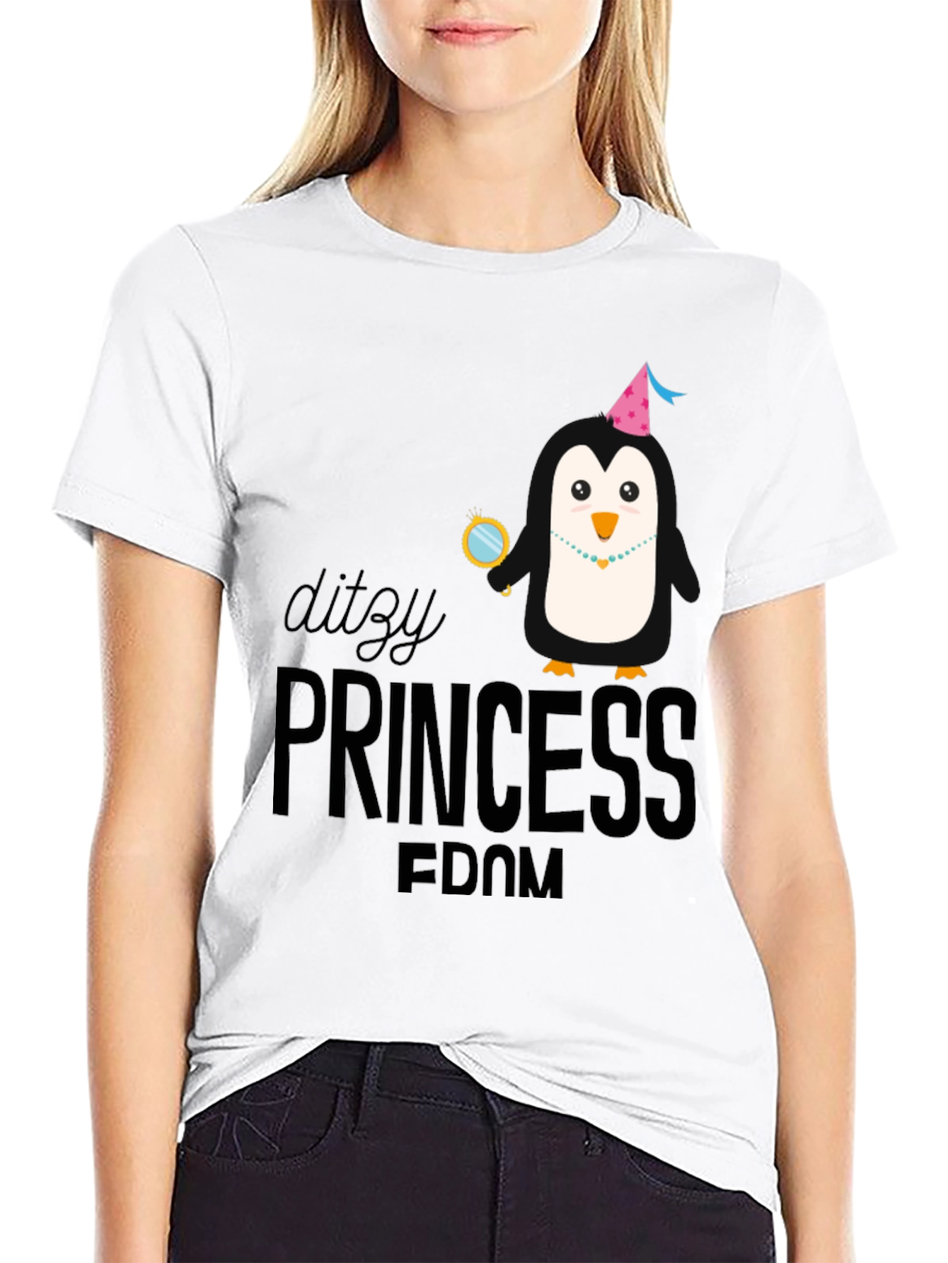 Ditzy Princess Penguin T-Shirt - Black