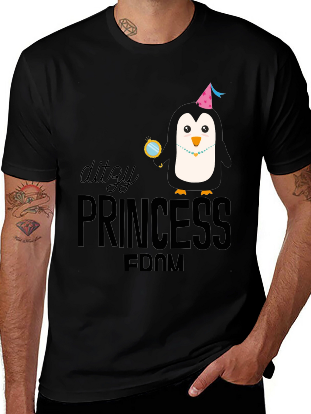 Ditzy Princess Penguin T-Shirt - Black