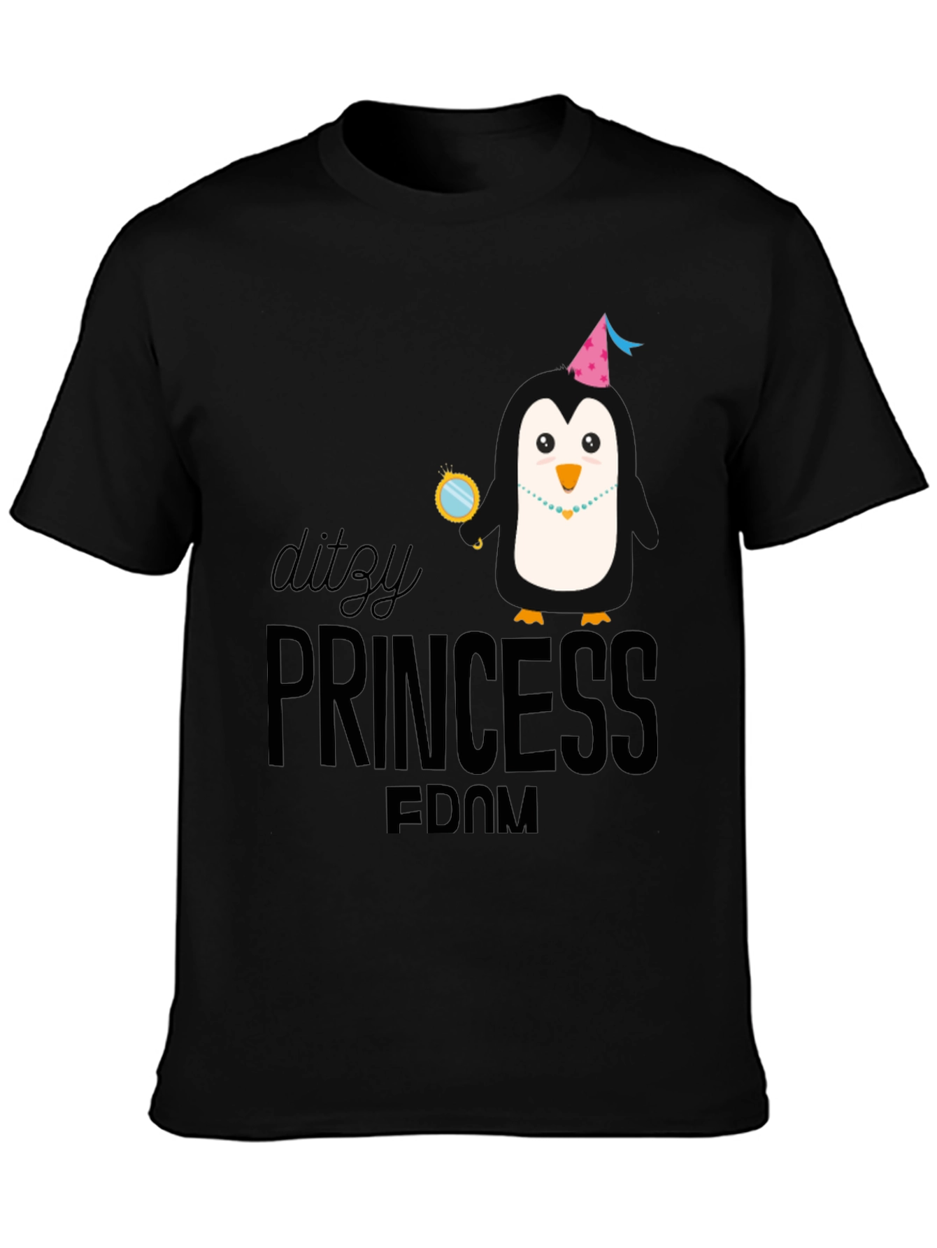 Ditzy Princess Penguin T-Shirt - Black