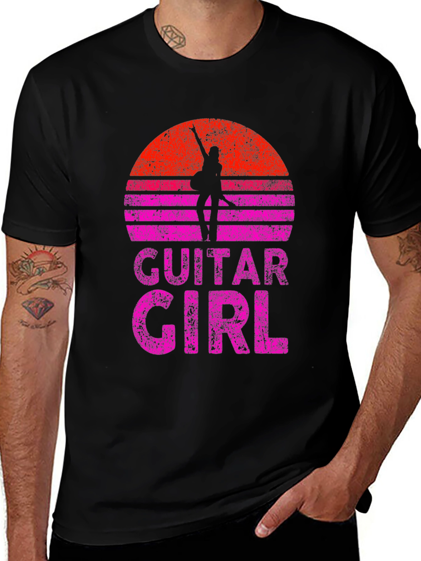 Guitar Girl Sunset Graphic Tee