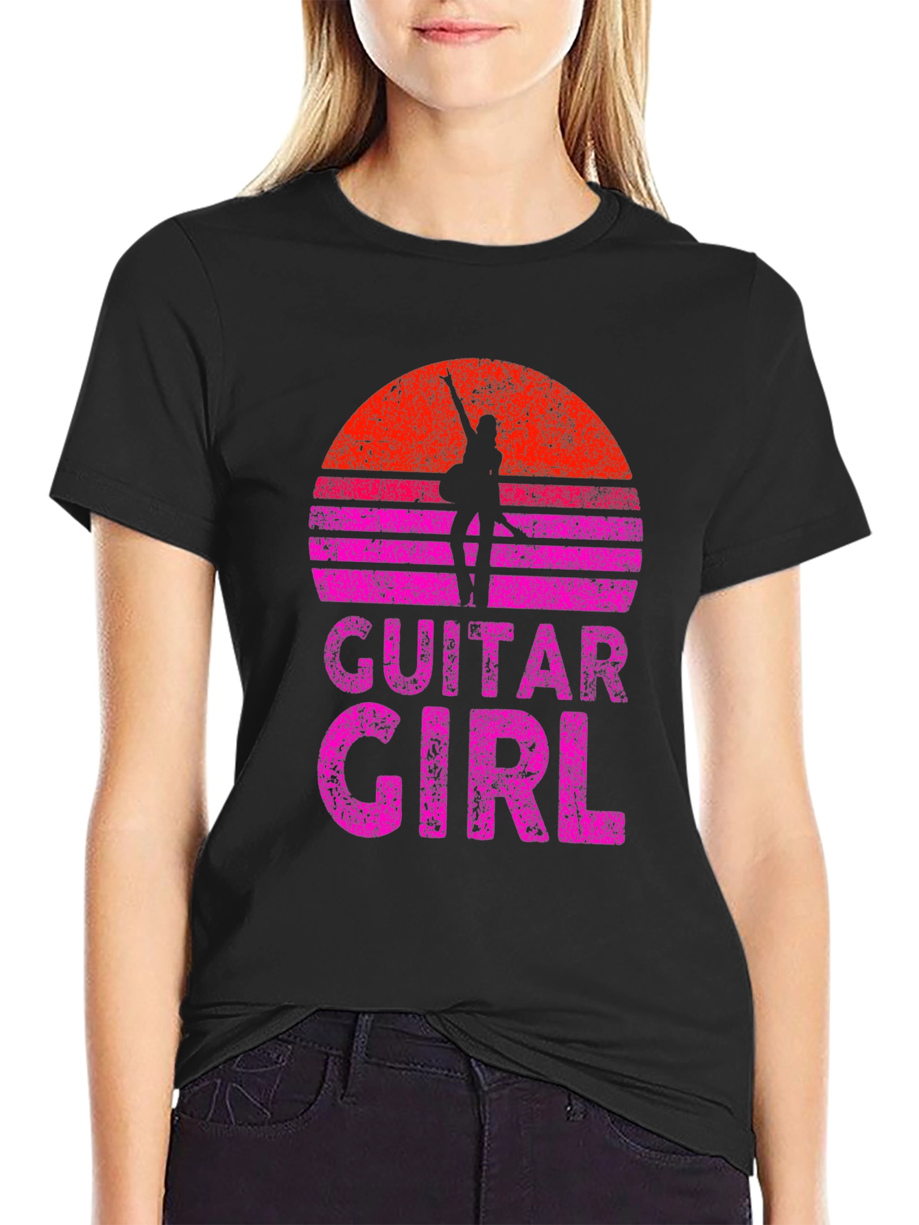 Guitar Girl Sunset Graphic Tee