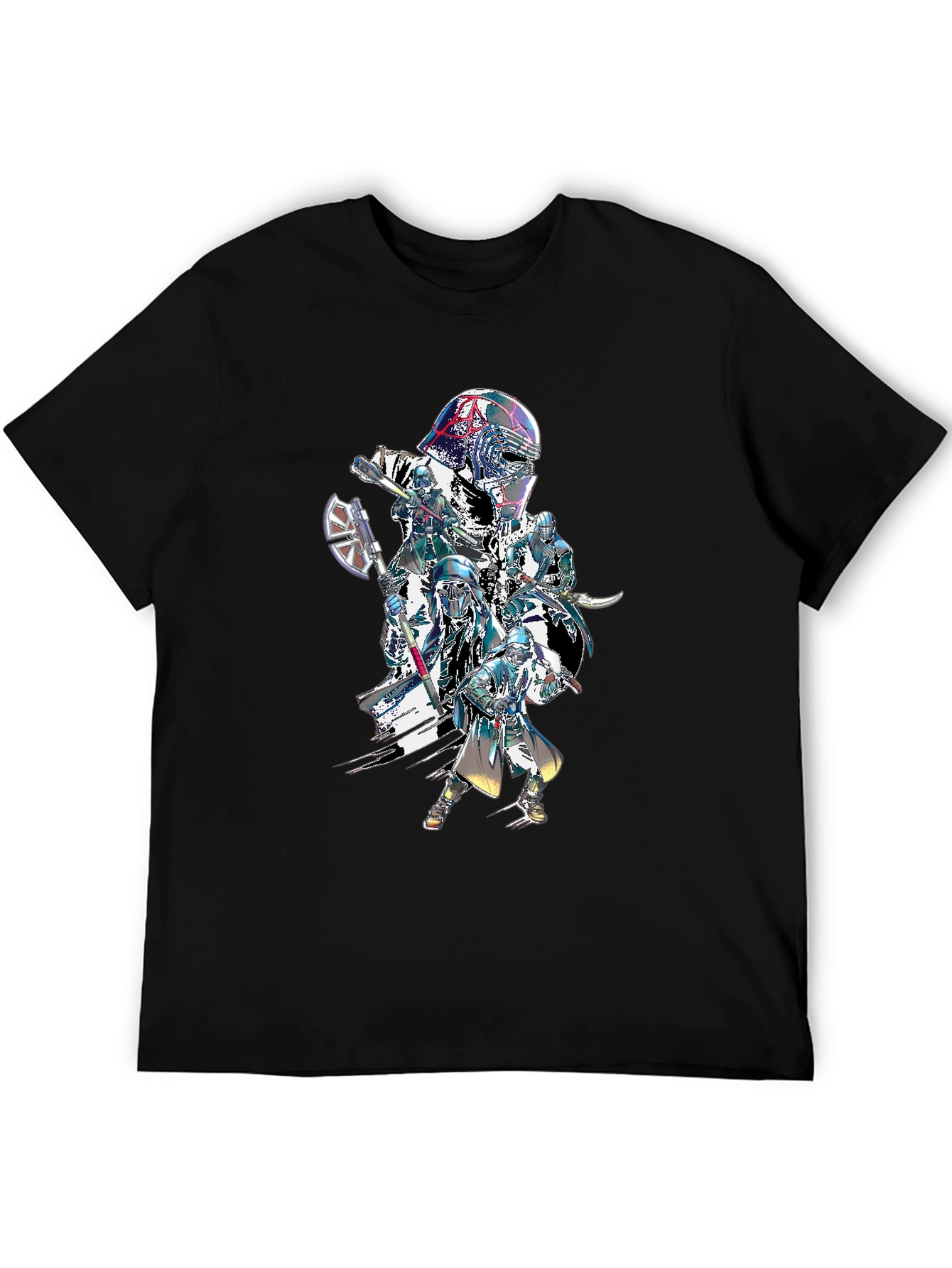 Sci-Fi Warrior Graphic Print Black T-Shirt