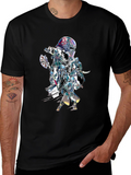 Sci-Fi Warrior Graphic Print Black T-Shirt