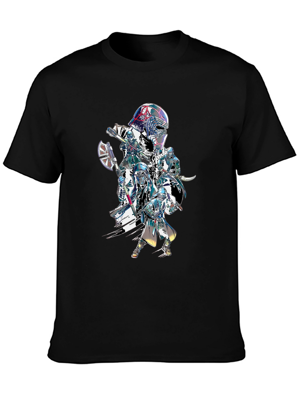 Sci-Fi Warrior Graphic Print Black T-Shirt