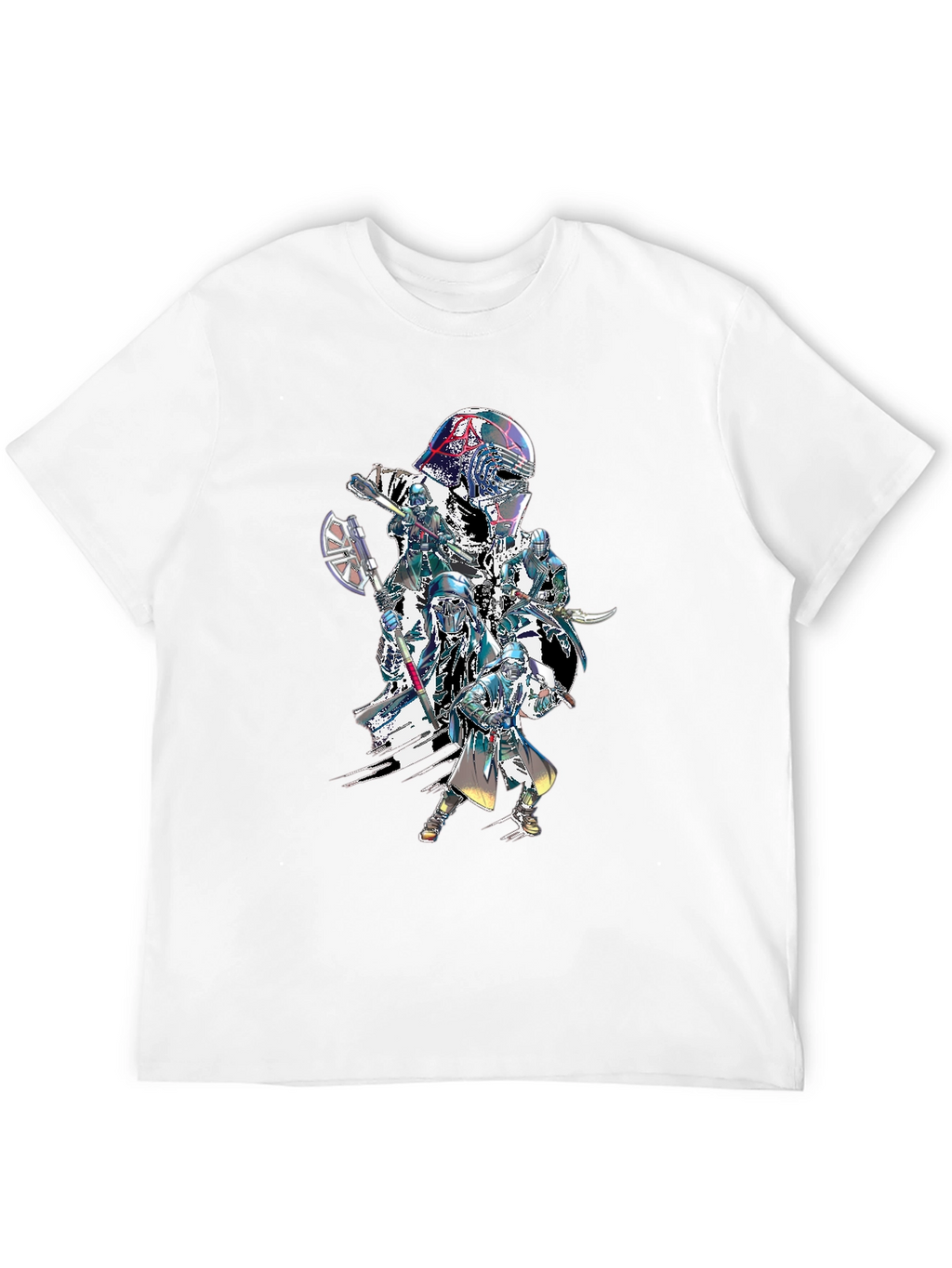 Sci-Fi Warrior Graphic Print Black T-Shirt