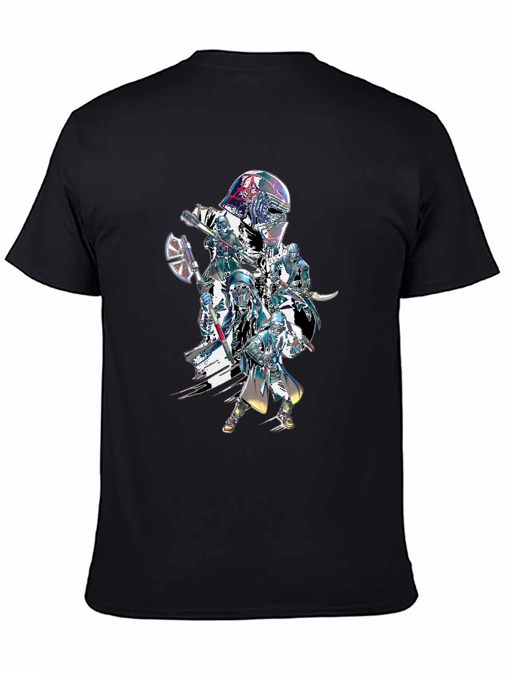 Sci-Fi Warrior Graphic Print Black T-Shirt