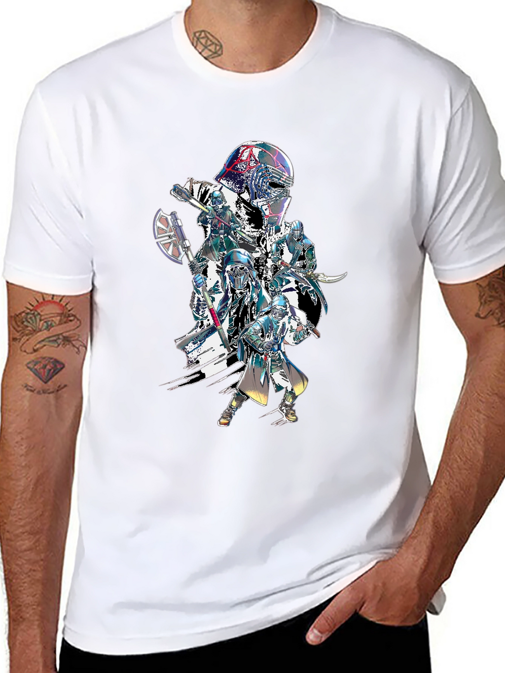 Sci-Fi Warrior Graphic Print Black T-Shirt