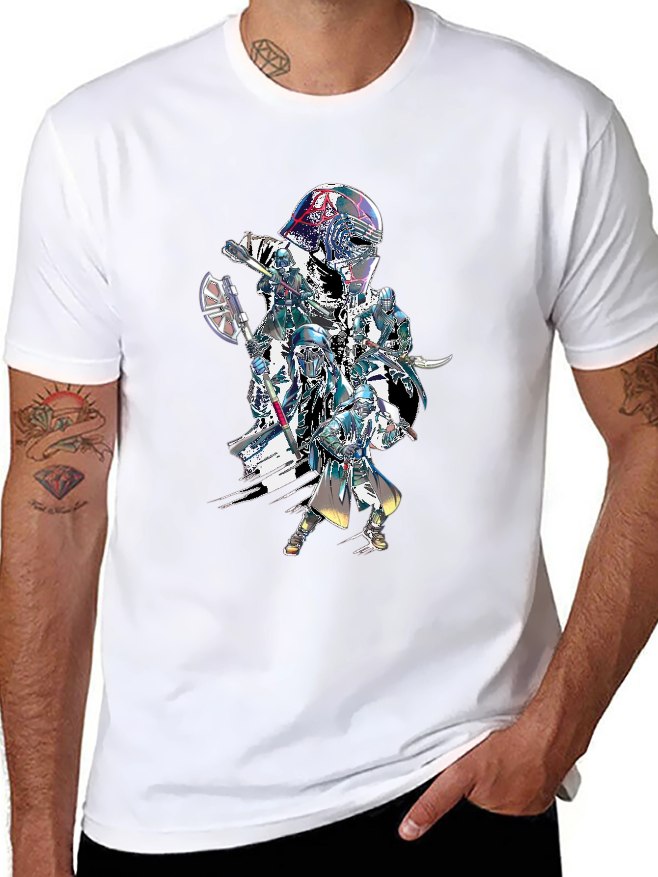 Sci-Fi Warrior Graphic Print Black T-Shirt