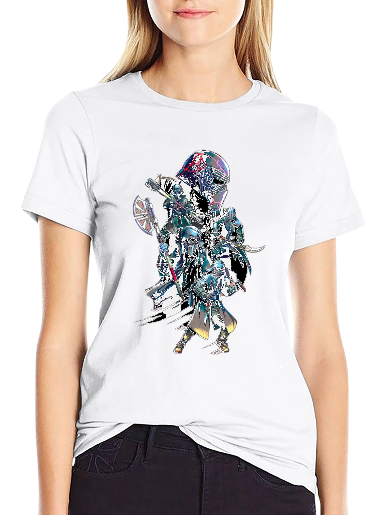 Sci-Fi Warrior Graphic Print Black T-Shirt