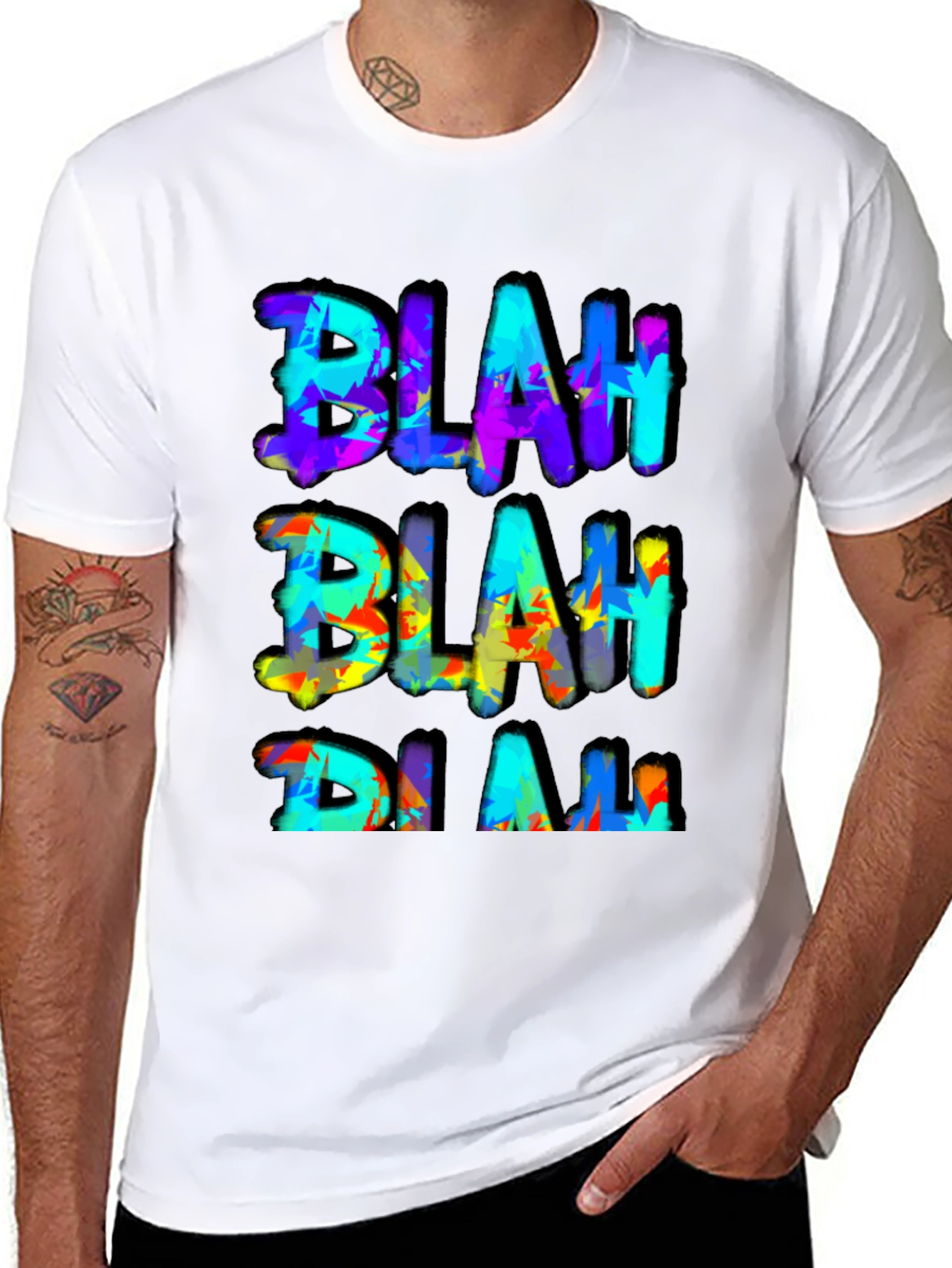 Blah Graphic Print Mens Black T-Shirt