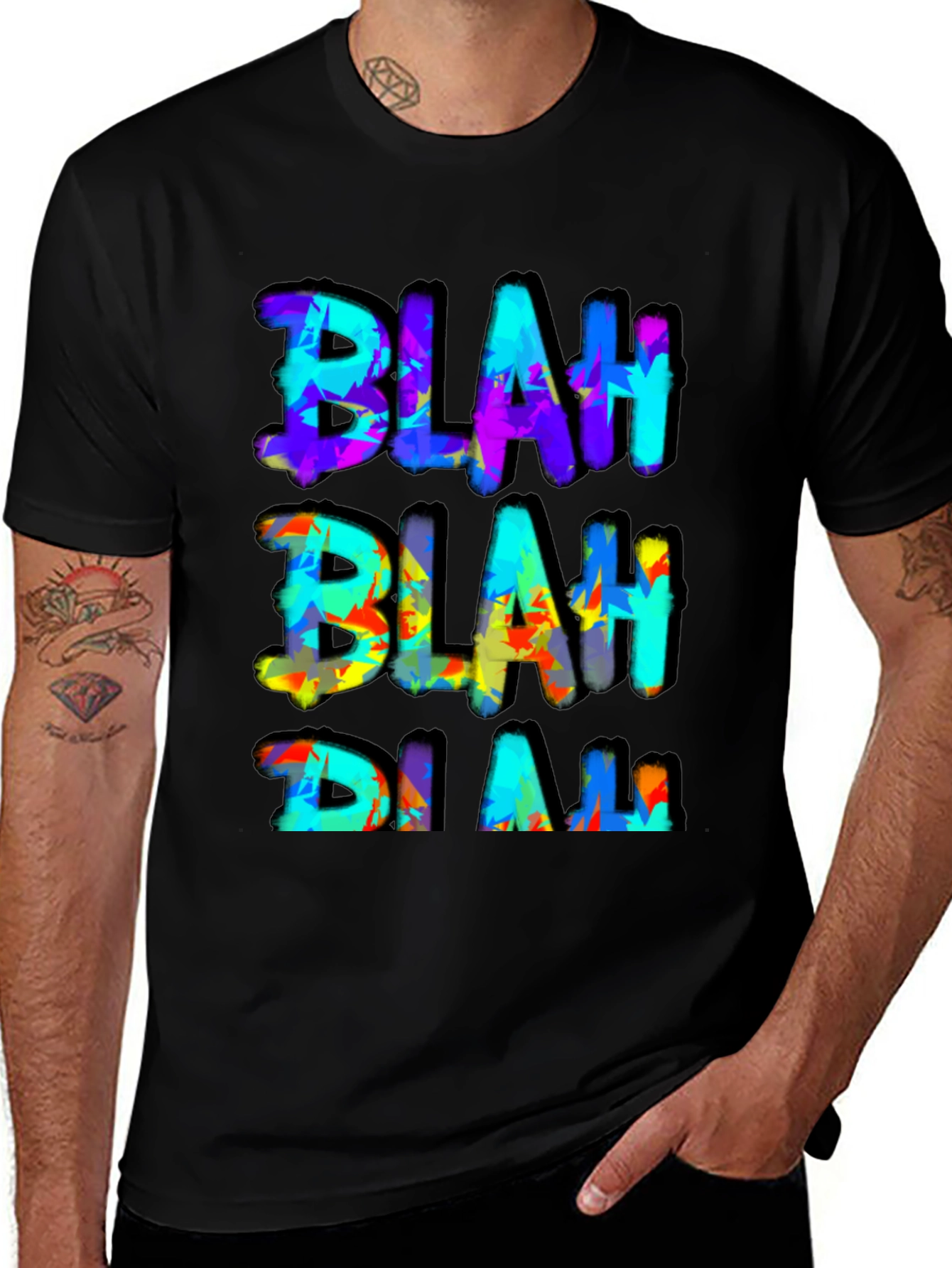Blah Graphic Print Mens Black T-Shirt