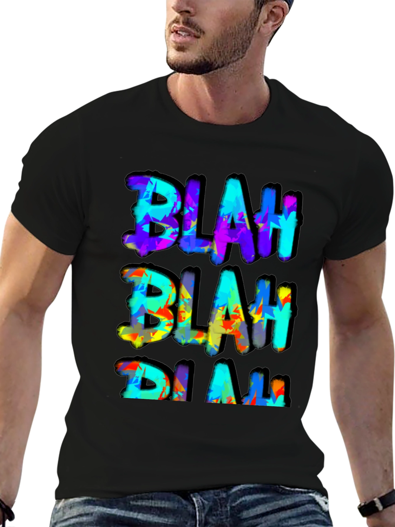 Blah Graphic Print Mens Black T-Shirt