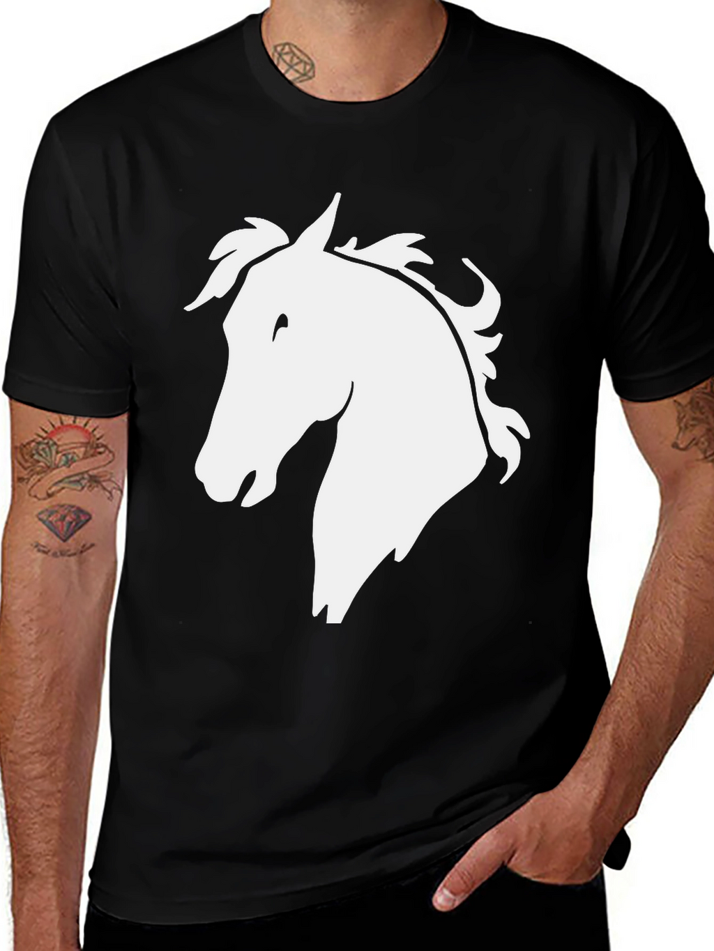 Horse Head Graphic Tee - Black Cotton T-Shirt