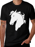 Horse Head Graphic Tee - Black Cotton T-Shirt