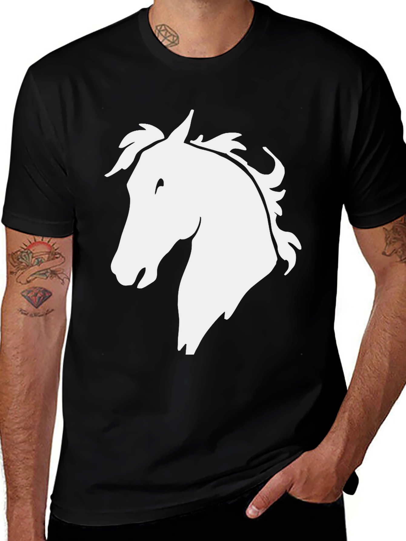 Horse Head Graphic Tee - Black Cotton T-Shirt