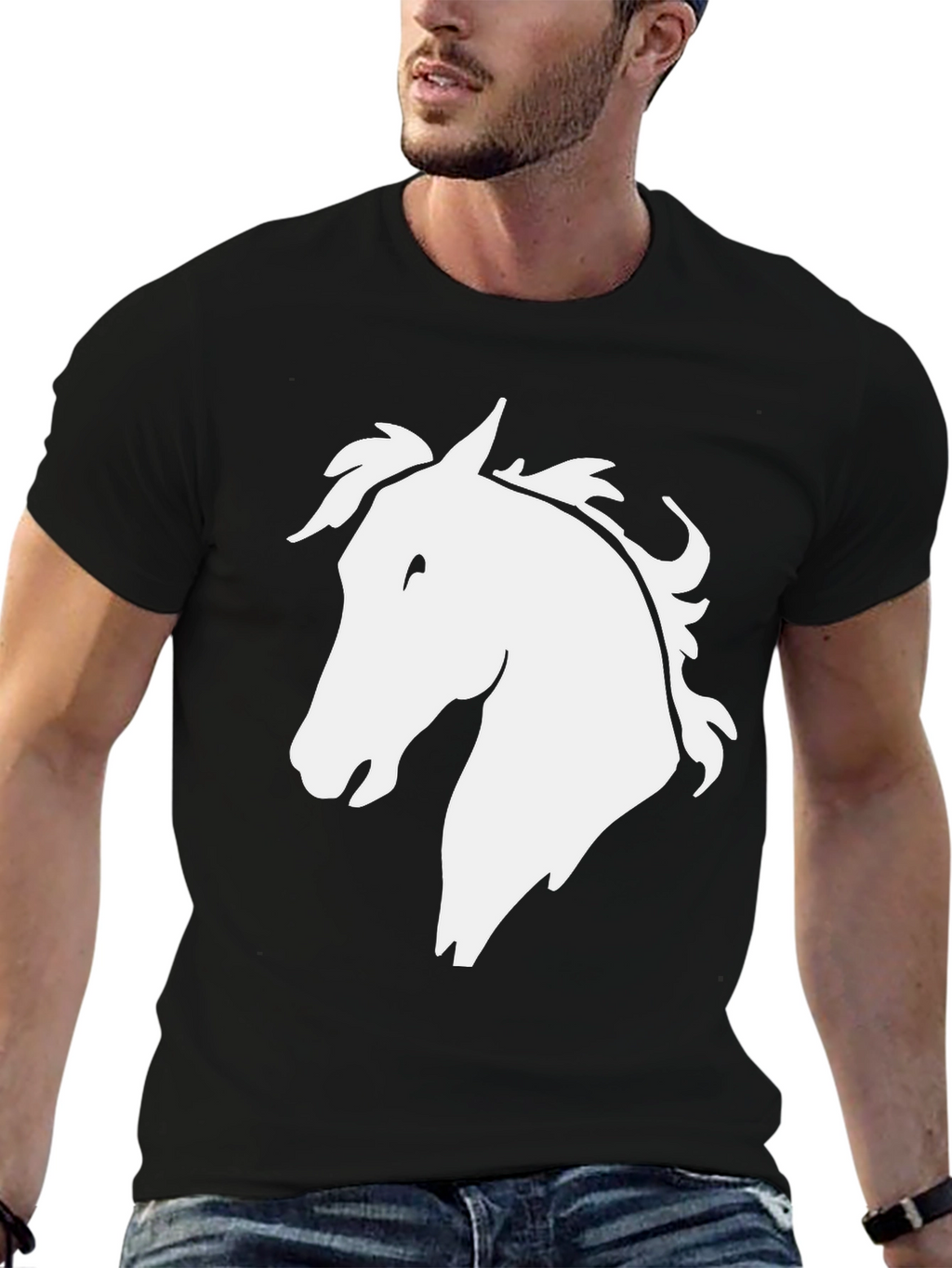 Horse Head Graphic Tee - Black Cotton T-Shirt