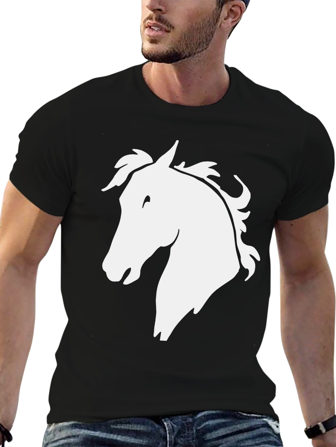 Horse Head Graphic Tee - Black Cotton T-Shirt